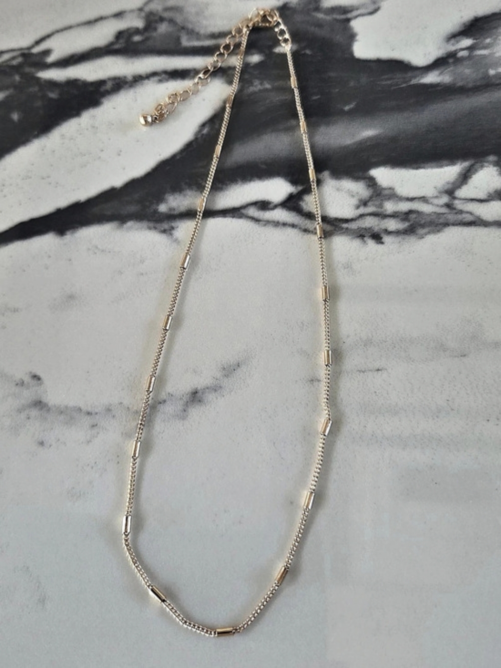 Gold-Tone Satellite Chain Necklace with Small Bar Bead Accents & Extender